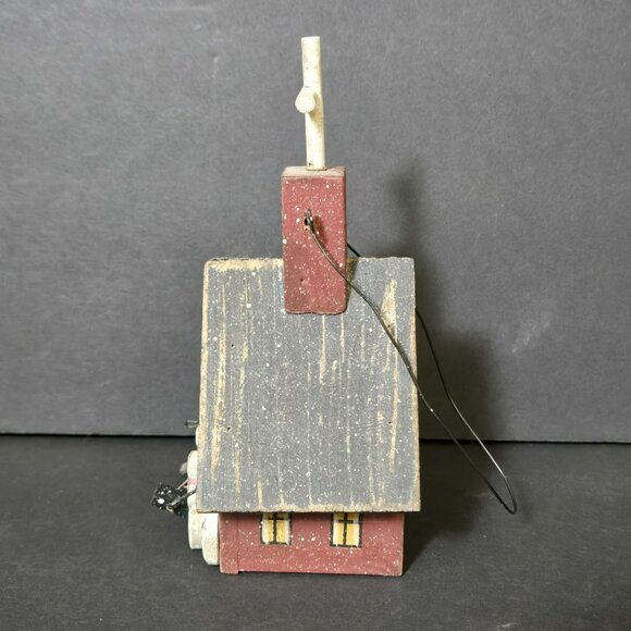 Vintage Primitive Rustic Wood Birdhouse Church Ornament Snowman Family Carolers - Picture 5 of 8